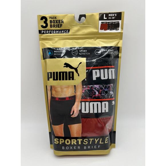 PUMA MENS PERFORMANCE SPORT STYLE 3 PACK BOXER BRIEF SZ L (36-38).🛒 - Picture 1 of 12